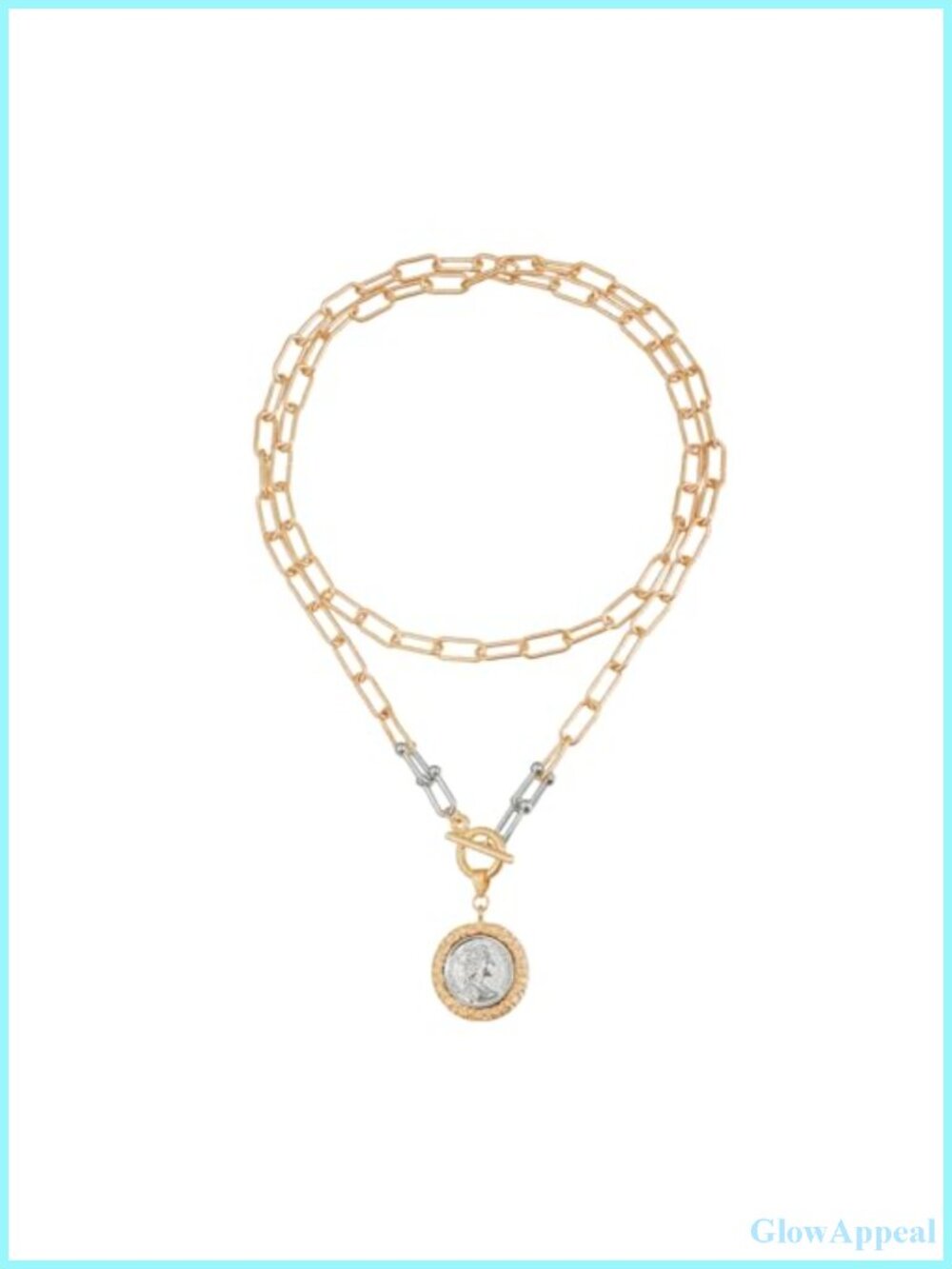 Chunky Gold Plated Reversible Coin Necklace Toggle Chain